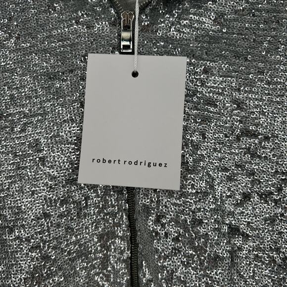 NWT Robert Rodriguez Sequin Silver Zip Up Hoodie Sweater Size Small - Picture 4 of 9